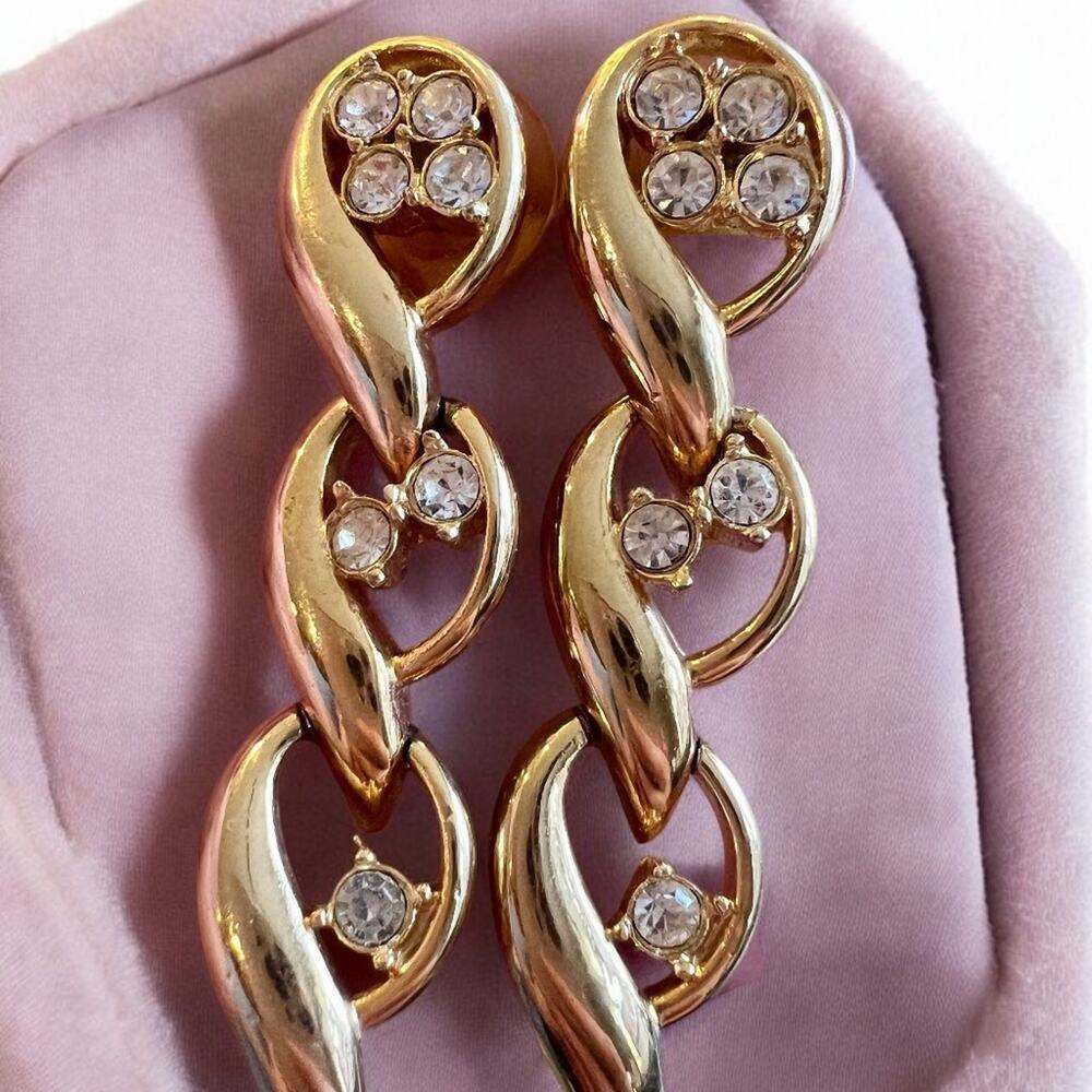 Vintage Women's Gold Tone Crystal Dangle Earrings